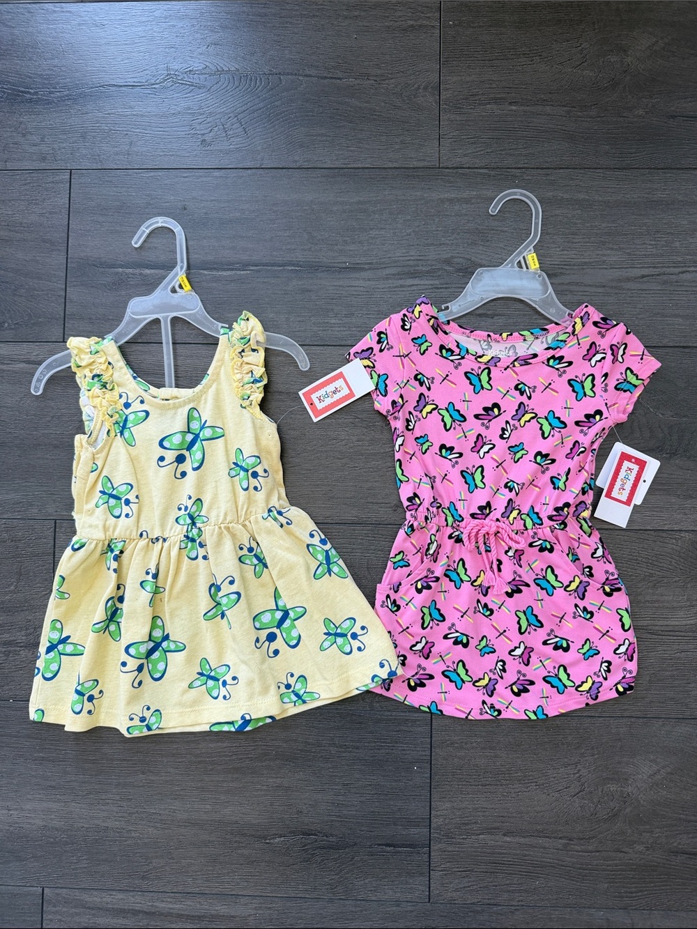 Kidgets Butterfly Print Dresses - Pink and Pale Yellow